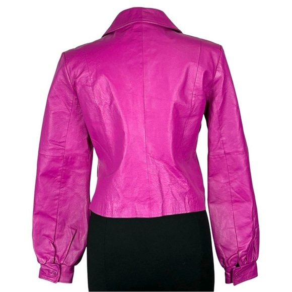 METRO STYLE Y2K HOT PINK LEATHER PUFF SLEEVE TAILORED BARBIE BLAZER JACKET - Picture 6 of 15